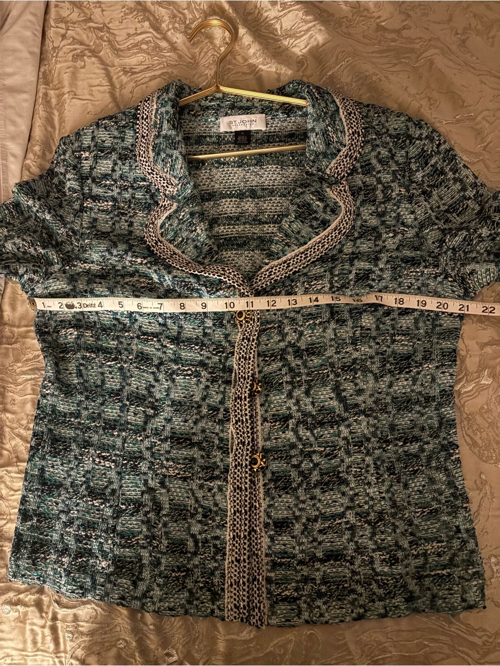 St. John Collection Teal Tweed Blazer with Contrast Trim - Picture 4 of 4